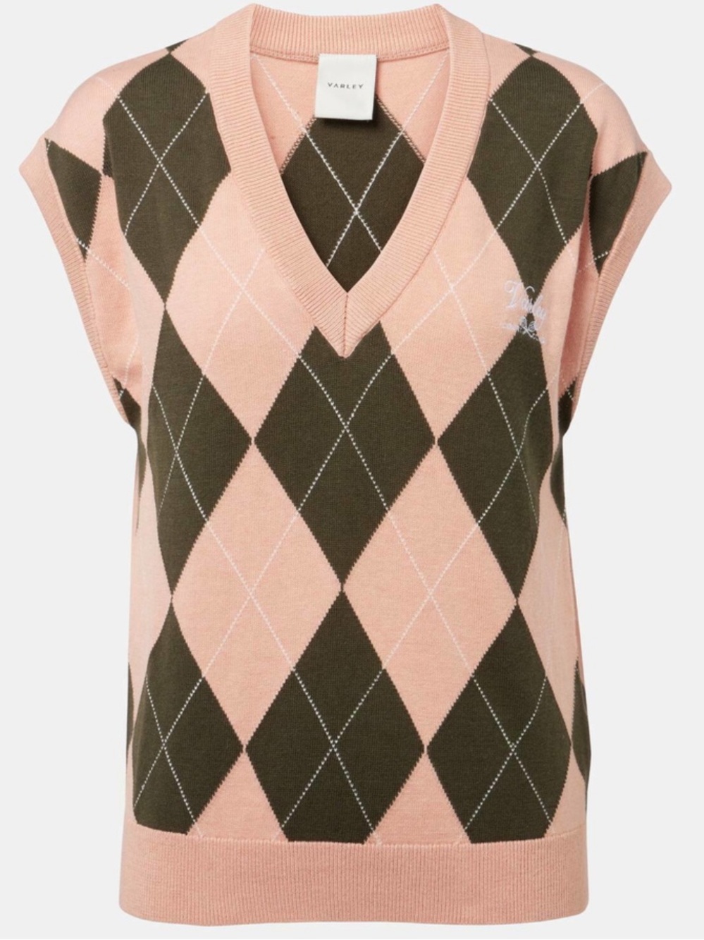 Varley Argyle V-Neck Sweater Vest in Pink Olive Avika Size Large Cotton Blend